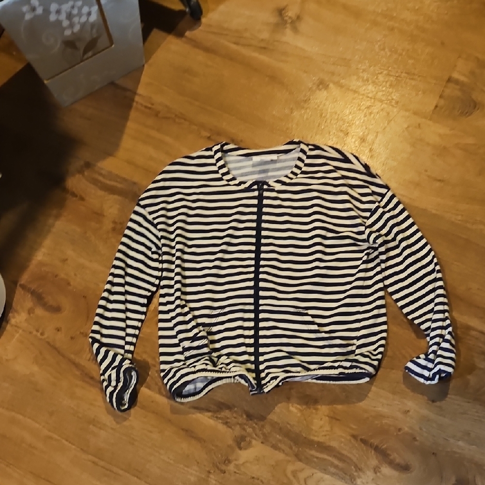 LuLaRoe Monroe Navy & Cream Striped Jacket Size 10